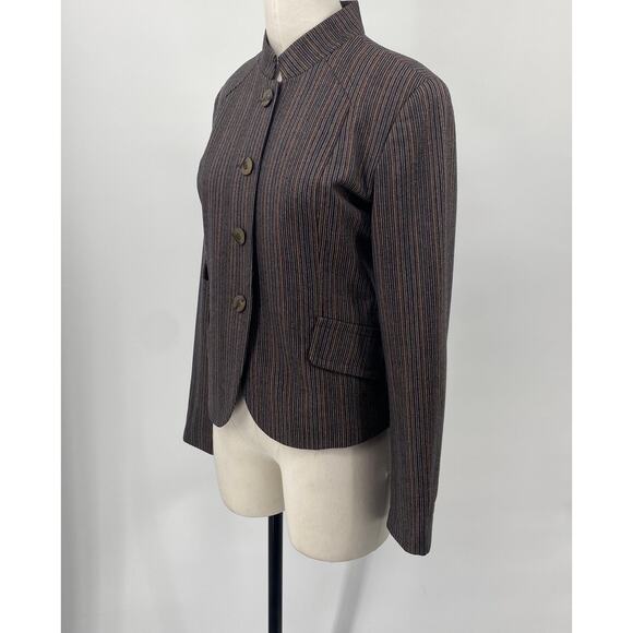 Vintage 90s Carmel Zhao Wool Blazer Single Breasted Striped Brown Womens 6 - Picture 7 of 15